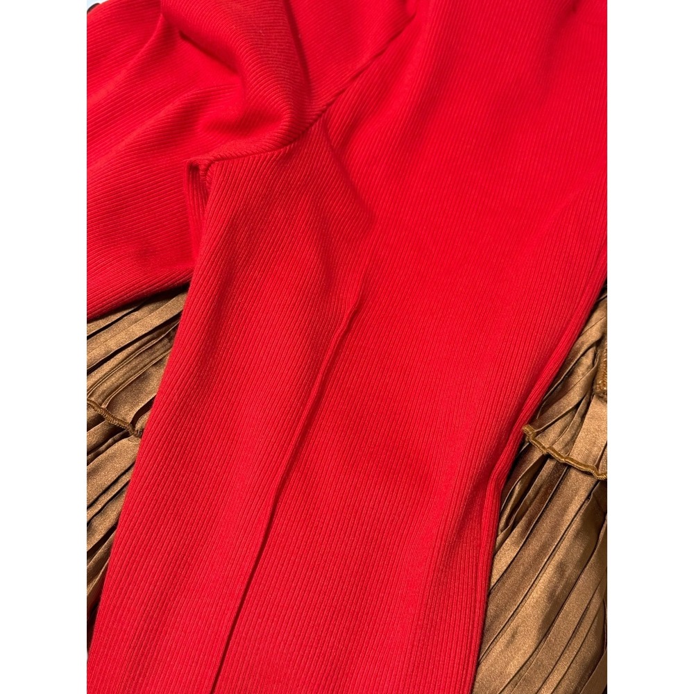 DONNI Red Ribbed Flare Ankle Pants Women's M High Rise Pull On USA Made - Picture 12 of 12